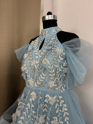 Blue Handmade Mother Daughter Dress Set
