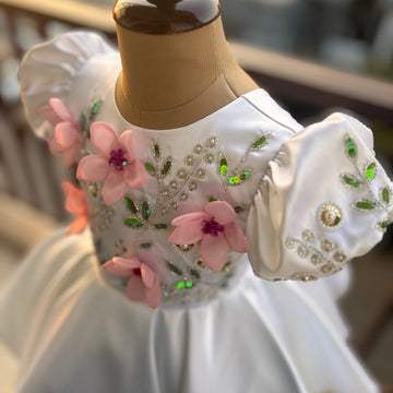 White Flower Handmade Dress