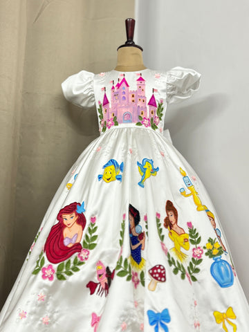 Handpainted white beautiful birthday dress for baby Girl