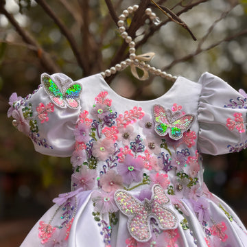 White Handmade Emblished Dress
