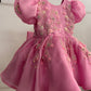 Pink Satin Organza Hand Crafted Dress