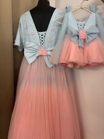 Dual Tone Handmade Mother Daughter Dress Set