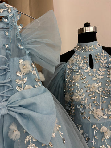 Blue Handmade Mother Daughter Dress Set