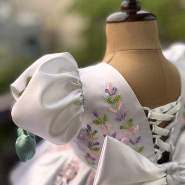 White Handmade Tulip Sleeves Dress