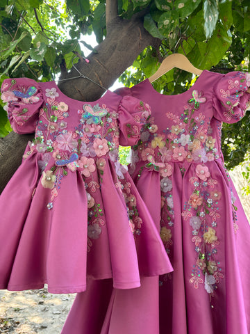 Pink Handmade Mother Daughter Dress Combo