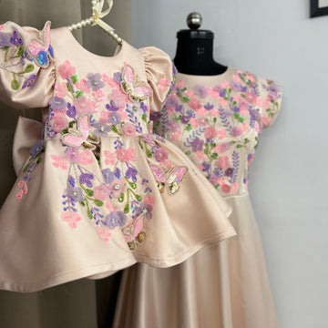 Peach Handmade Mother Daughter Dress