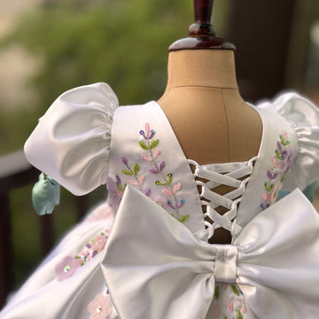 White Handmade Tulip Sleeves Dress