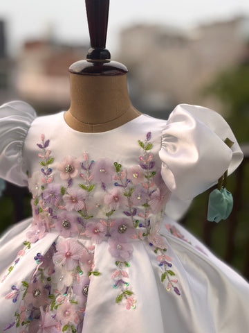 White Handmade Tulip Sleeves Dress