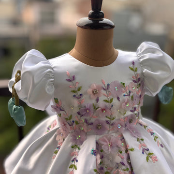 White Handmade Tulip Sleeves Dress