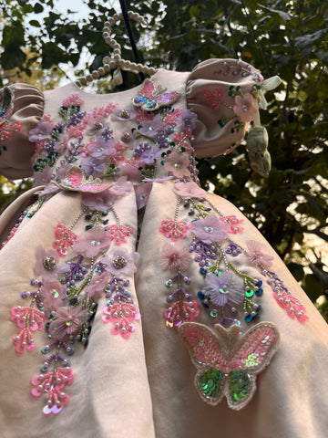 Beige Handmade Dress with 3D Butterflies