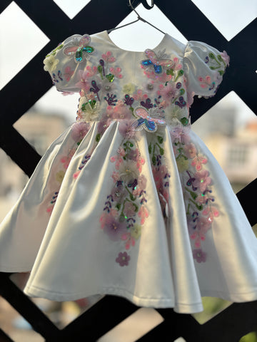 Beautiful white colour handwork  butterfly birthday dress