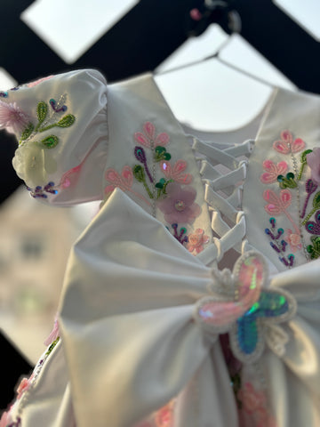 Beautiful white colour handwork  butterfly birthday dress