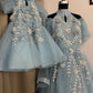 Blue Handmade Mother Daughter Dress Set