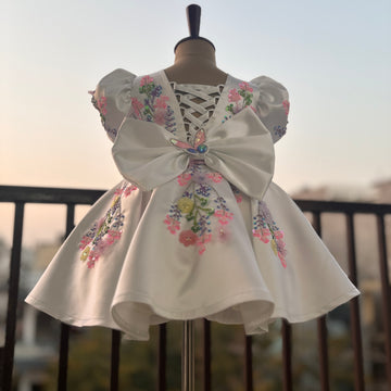 White Multi Color Handmade Dress
