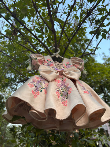 Beige Handmade Dress with 3D Butterflies