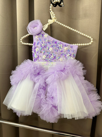 Lavender Hand Crafted One Shoulder Dress