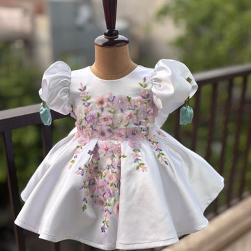 White Handmade Tulip Sleeves Dress