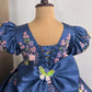 Blue Handmade Dress – Floral Embroidered Butterfly Party/Birthday Dress for Girls