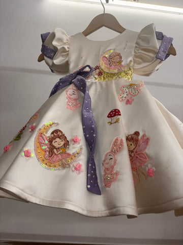 Off White Handpainted Baby Girl Dress