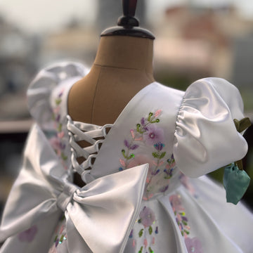 White Handmade Tulip Sleeves Dress
