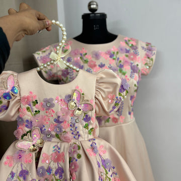 Peach Handmade Mother Daughter Dress