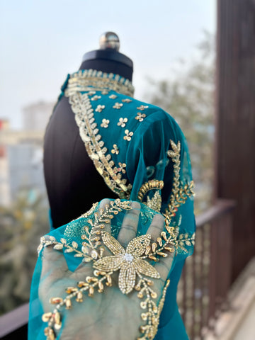 Peacock Blue Mother Daughter Dress Set