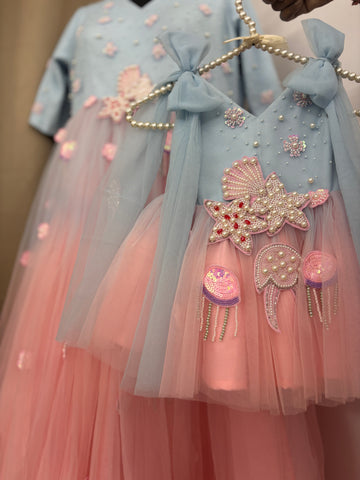 Dual Tone Handmade Mother Daughter Dress Set