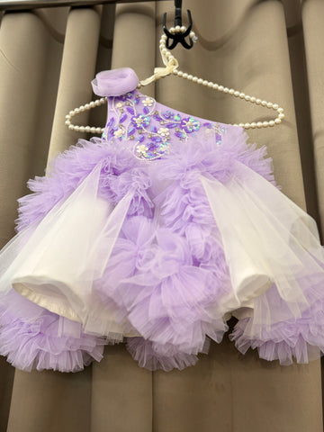 Lavender Hand Crafted One Shoulder Dress