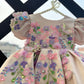 Peach Butterfly Embroidered Satin Dress for Baby Girls