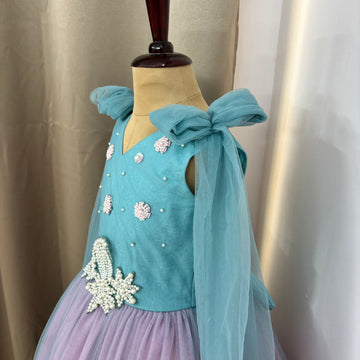 Blue and Pink Hand Crafted Baby Dress