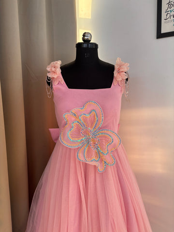 Pink 3 D Butterfly Handcrafted Dress for Women