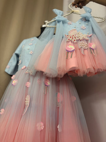 Dual Tone Handmade Mother Daughter Dress Set