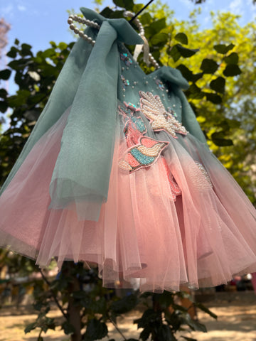 Blue and Pink dual tone Baby Girl Handmade Dress