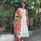 EF2001- White Anarkali with multicolor Dupatta