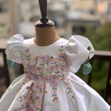 White Handmade Tulip Sleeves Dress