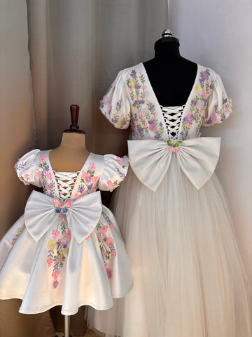 White Handmade Mother Daughter Combo Dress