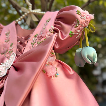 Beautiful Peach Pink Dress with 3D Butterfly