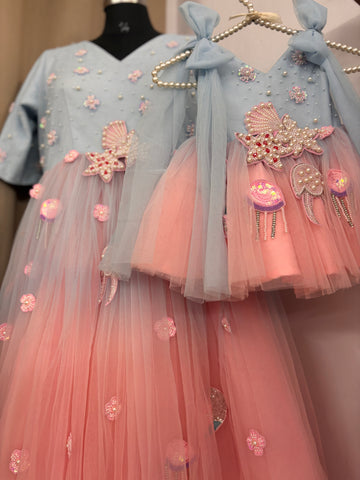 Dual Tone Handmade Mother Daughter Dress Set