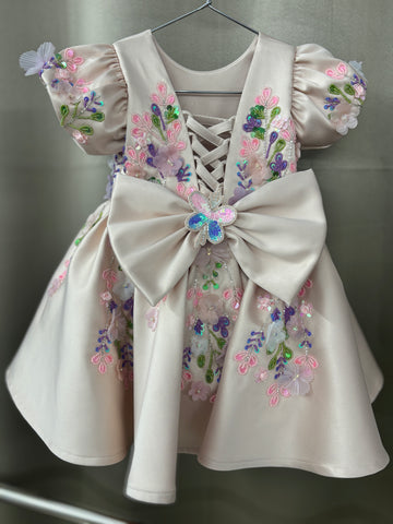 Peach color beautiful birthday dress for baby girl