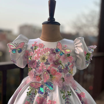 White Multi Color Handmade Dress