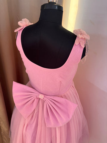 Pink 3 D Butterfly Handcrafted Dress for Women