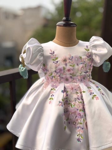 White Handmade Tulip Sleeves Dress
