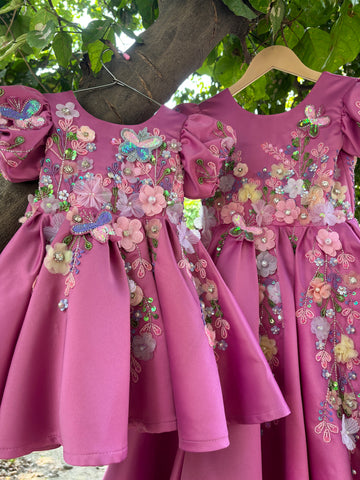 Pink Handmade Mother Daughter Dress Combo