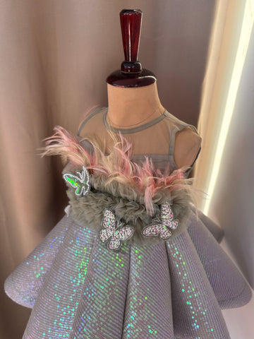 Green Ball Gown with Feather work