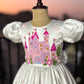 Handpainted white beautiful birthday dress for baby Girl
