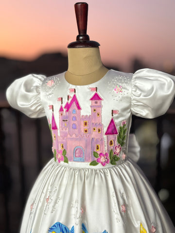 Handpainted white beautiful birthday dress for baby Girl