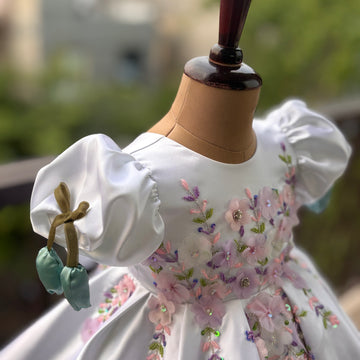 White Handmade Tulip Sleeves Dress