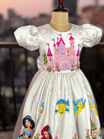 Handpainted white beautiful birthday dress for baby Girl