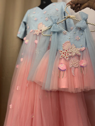 Dual Tone Handmade Mother Daughter Dress Set