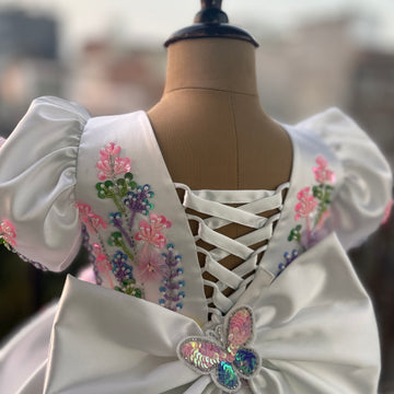 White Multi Color Handmade Dress